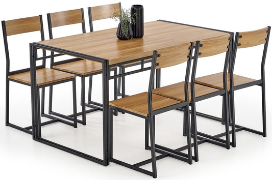 BOLIVAR galdu + 6 krēslu komplekts - zelta/melns ozols